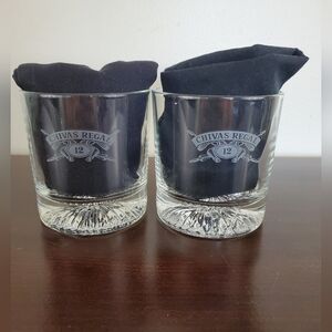 Set Of 2  Chivas Regal Scotch  Logo Rocks Glasses Crystal Clear Weighted Bottom